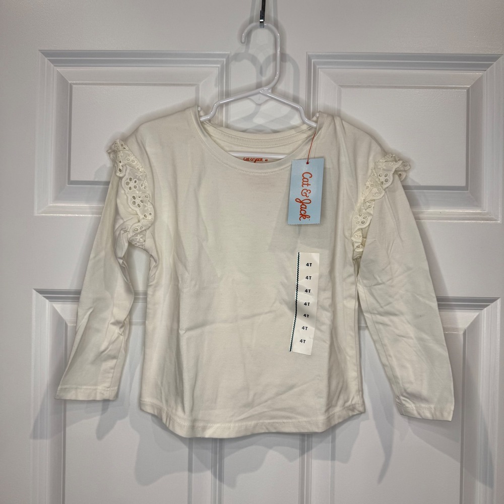 Cat & Jack Girls Cream Lace Sleeve Long Sleeve Top Size 4T NWT